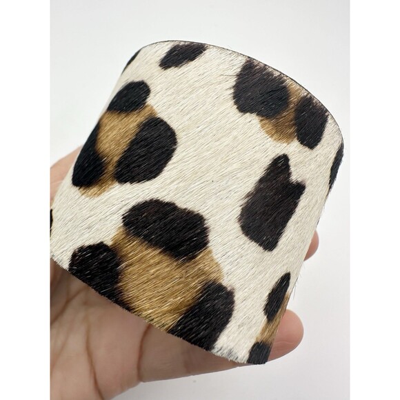 Chunky Animal Print Fur Wide Cuff Adjustable Bracelet - Picture 3 of 6